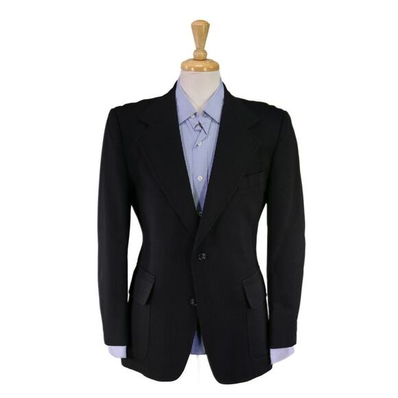 JcPenney Vintage 70s 80s Black Herringbone Textured 2-Btn Blazer Jacket 38R